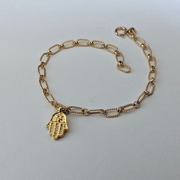 14k gold gf chain bracelet with hamsa - Picture 4 of 5